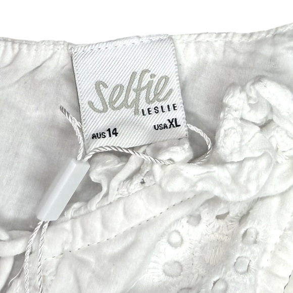 Selfie Leslie White La Quinta Lace-Up Bust Drawstring Detail Eyelet Dress Dress - Picture 8 of 16